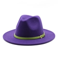 Deep purple wool fedora hat with contrast green leather belt and gold buckle - Purple