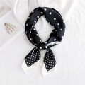 Elegant black silk neck scarf with white polka dots and delicate white stitched borders - 70x70cm / Black Dotted Frame