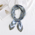 Light blue silk square scarf with golden horsebit and chain print pattern - 70x70cm / Triple Buckle Blue