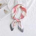 Pink, white and grey striped silk neck scarf in a stylish knot on white background - 70x70cm / Pink Stripe Stars