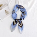 Light blue silk square scarf with classic equestrian print and elegant satin finish - 70x70cm / Equestrian Blue