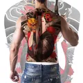 Japanese style geisha with Hannya mask full back temporary tattoo sticker for men and women - WH-018 Geisha Hannya Golden / 34x48cm (1 Piece)