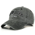 Vintage washed grey cotton baseball cap with New York 1625 embroidery for men and women - M / Black