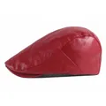 Classic deep red PU leather flat cap with elegant lychee texture and fine stitching - 55-59cm (Adjustable) / Red