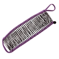 Detail of purple fabric wrapped banana hair clip with metal teeth and elastic closure - 40 Teeth / Purple