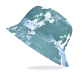 Dettaglio del cappello a secchiello tie-dye con motivi a nuvole blu e trama in cotone - Reversibile / Tie-Dye Blu Verde Bianco