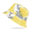 Dettaglio del cappello a secchiello tie-dye giallo e grigio con trama in twill di cotone - Reversibile / Tie-dye Giallo Grigio e Bianco