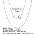 925 sterling silver octagonal snake chain, 1.0mm width and 18-inch platinum-plated finish - Octagonal Snake Chain / 0.75mm/45cm