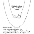 1.0mm 925 sterling silver octagonal snake chain necklace in 20 inch length - Octagonal Snake Chain / 0.75mm/50cm