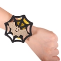 Halloween snap bracelet featuring a gold sequin bat on black felt spider web spider base - Spider Web Bat