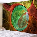 Tapiz de pared nórdico con motivos geométricos fractales en verde y naranja para alcoba - 150x130cm / Fluido Fractal (4)