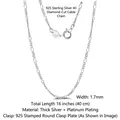 S925 sterling silver 1.7mm cable link chain 16 inch with Italy 925 hallmark stamp - Figaro Chain / 1.6mm/40cm