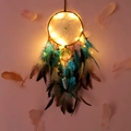 Vintage Indian style Tree of Life dream catcher with warm LED lights and blue feathers - Tree of Life Finished Product (With LED Lights)