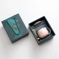 Pink marble ceramic mug gift set with gold leaf spoon in a premium green gift box - Fine Pink Apple Mug Gift Box Set