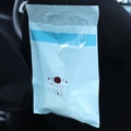 Blue disposable car trash bag with cartoon print hanging on seat headrest - 15pcs / Sky Blue Bear