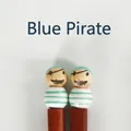 Japanese style wooden chopsticks with cute teal striped pirate doll head figurines - Cyan Pirate