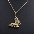 Golden copper necklace with a hollow butterfly pendant inlaid with colorful zircons - Gold Butterfly Style 1
