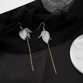 Detailed view of long tassel earrings featuring layered white petals and gold hooks - E2859-2/Silver Hook Multi-layer Tassel