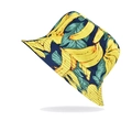 Detailed view of vibrant banana and leaf print on a navy blue summer bucket hat - M (56-58cm) / Black Reversible Big Banana