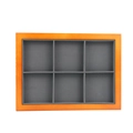 Orange wooden jewelry tray with 6 compartments and gray velvet lining for ring storage - 6 Slots / 6 Slots Wood Grey