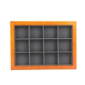 12-grid wooden jewelry display tray with orange wood frame and dark grey velvet lining - 12 Slots / 12 Slots Wood Grey
