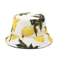 White bucket hat with vibrant yellow lemon patterns for summer sun protection - M / White Lemon