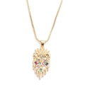 Collana dorata con pendente a testa di leone decorato con zirconi colorati scintillanti - Testa di Leone Dorata