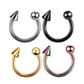 Detailed set of 4 stainless steel horseshoe rings in silver, black, gold, and rainbow colors - J Ball & Cone Nose Ring Set (4pcs)