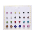 Detail view of 12 pairs of colorful zircon stud earrings arranged on a display card - 12 Pairs Colorful Round Zirconia Set