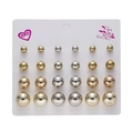 Set of 12 pairs of gold and silver ball stud earrings in varied sizes on a display card - 12 Pairs Gold Silver Round Ball Stud Set