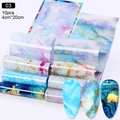 Fogli per nail art effetto marmo blu con dettagli in oro set da 10 pezzi - Motivo a Macchia d'Inchiostro con Stampa Dorata (03)