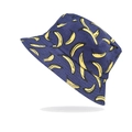 Detailed view of navy blue bucket hat featuring all-over yellow banana print patterns - M (56-58cm) / Navy Reversible Banana