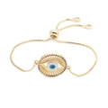 Bracciale regolabile placcato oro con catena a scatola e ciondolo malocchio in zirconi - Stile 1