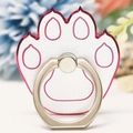 Silver paw print shaped metal phone ring holder with magenta trim on floral background - Cat Paw Magenta Border Silver