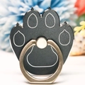 Detailed view of a black cat paw shaped metal ring holder for mobile phones - Cat Paw Silver Border Black