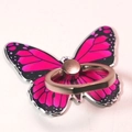 Close-up of pink butterfly phone ring holder with gold metal rotatable stand - Painted Butterfly Rose Red