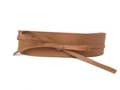 Brown faux leather wide waist belt featuring a decorative bow tie for women's dresses - Camel
