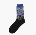 Close-up of artistic socks featuring Van Gogh's Starry Night oil painting pattern - Starry Night Blue