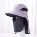 Detalle de sombrero gris para el sol con máscara extraíble y protección de nuca ventilada - Gris claro