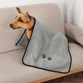 Serviette en microfibre absorbante pour animaux gris foncé avec motifs de pattes noires - Gris / 50cm*90cm