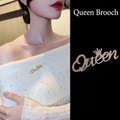 Elegant gold Queen letter brooch with rhinestones and crown detail for women - Queen Letter Crown