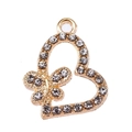 Detailed view of a gold-plated heart pendant with a crystal butterfly inlay for DIY jewelry - Gold Heart with Butterfly