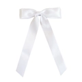 Close-up of double-layered white satin ribbon hair clip with elegant long streamers - White