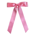 Close-up of pink satin double bow hair clip with long ribbons on white background - Deep Pink