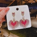 Pendientes de corazón en plata S925 con cristales degradados y perla blanca - Corazón degradado rosa púrpura
