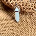Polished natural white crystal hexagonal column pendant necklace with silver clasp - White Jade