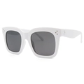 Weiße Retro-Sonnenbrille in quadratischer Form mit dunkelgrauen Gläsern und Nieten - Off-White Grau