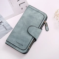 Portafoglio lungo da donna in pelle opaca grigio-blu con fibbia elegante - verde chiaro