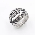 Vintage silver stainless steel punk ring featuring a detailed dragon head and scales - US 7 / Steel Color (11503)