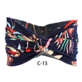 Bohemian elastic criss-cross headband in dark blue with multicolor floral pattern - c-15/Navy Multi Floral
